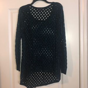 Black sweater with shiny blue threading and holes!